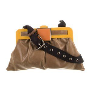 Marni Pleated Leather Shoulder Colorblock Brown and Yellow Bag Purse